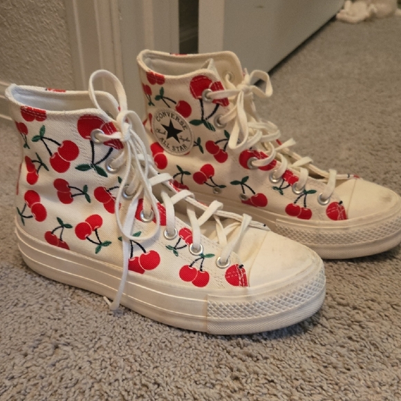 Converse Shoes - Converse White High-Tops with Cherry Design